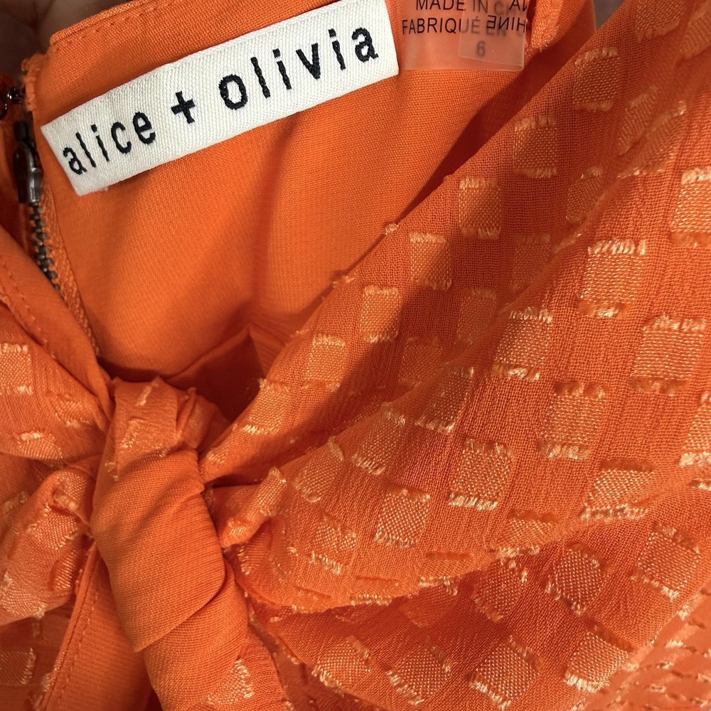 Alice + Olivia Roe Front Tie Mini Dress In Monarch Orange Women's Size 6 - Picture 5 of 7